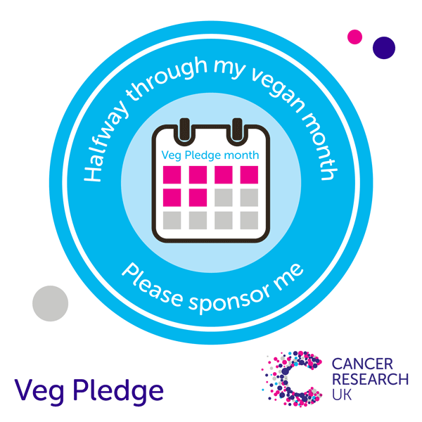 Veg Pledge - halfway badge. Halfway through Veg Pledge.