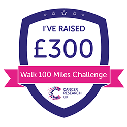 Download Walk 100 miles challenge £300 raised badge