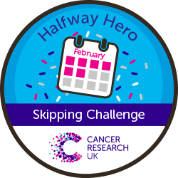 Round badge halfway hero February