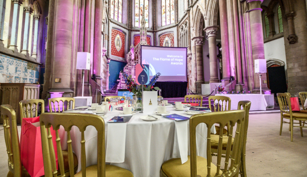 Room set up for a Flame of Hope awards ceremony