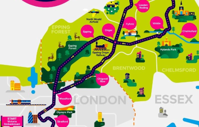 Route map for RideLondon Essex 100