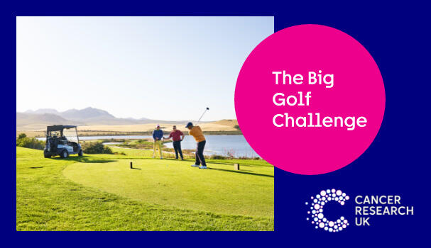 Banner that shows a group of people playing golf on a golf course and text that reads "The Big Golf Challenge"