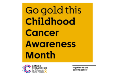 Text reads 'Go gold this Childhood Cancer Awareness Month'