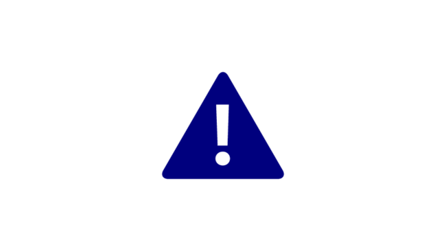 Navy triangle with white exclamation mark inside: warning sign icon