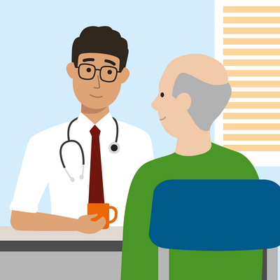Illustration of an older patient visiting a doctor