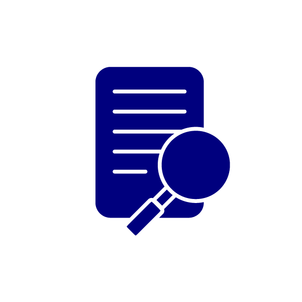 Navy icon of magnifying glass over report/paper