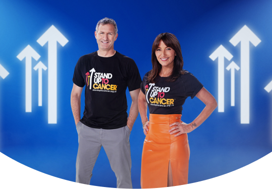 davina mccall and adam hills in stand up to cancer t shirts