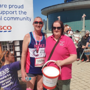 A man and woman fundraising