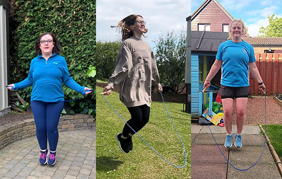 3 women completing the skipping challenge
