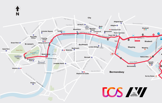 TCS London Marathon 2022 route map