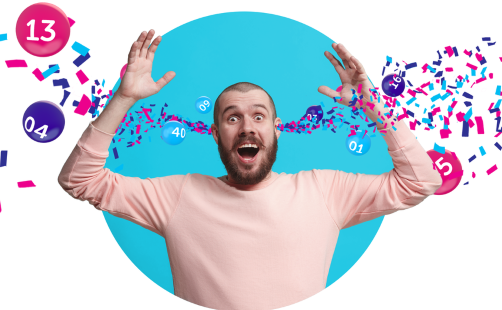 excited lottery man with confetti