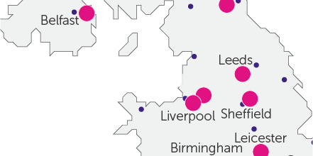 A map snippet to show the Cancer Research UK network