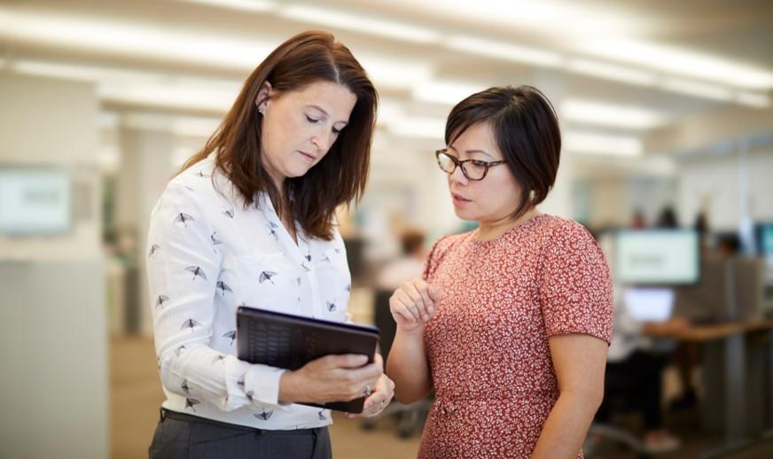 Two people having a discussion