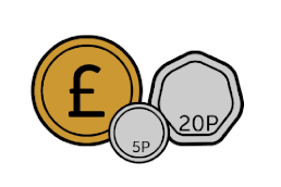 An illustration of a £1 coin, a 20p coin, and a 5p coin.