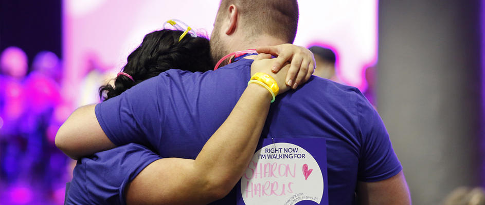 Supporters hugging at Shine Night Walk