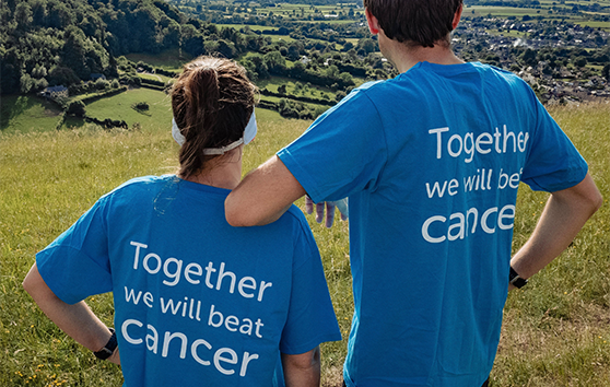 people in cancer research Uk t-shirt outdoors