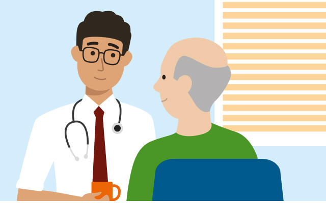 Illustration of a patient talking to a GP