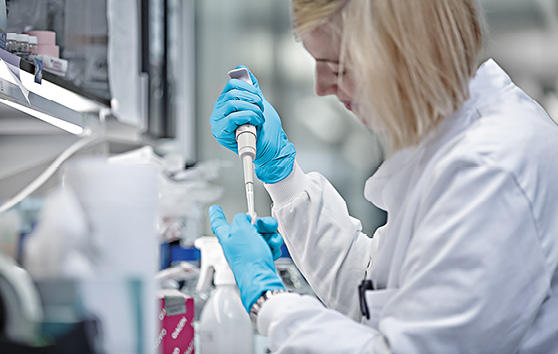 A Cancer Research UK scientist working in the lab. People who leave gifts in their Wills help fund such research. 