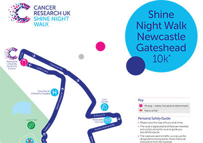 Shine Night Walk Newcastle route map