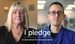 Val, a CRUK pledger and Ed, a researcher Val, a CRUK pledger and Ed, a researcher