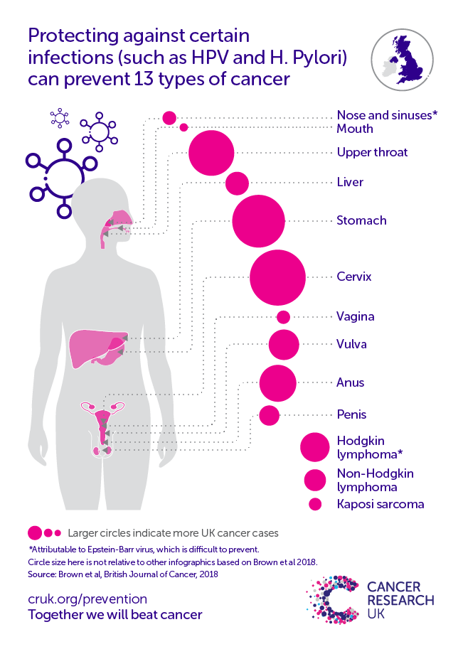 Infographic showing the cancer types caused by infections.