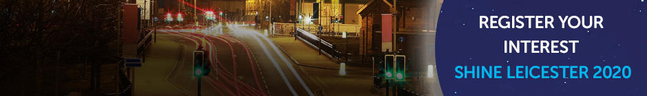 Register your interest for Shine Leicester 2020 Shine Leicester skyline with register your interest for 2020 messaging