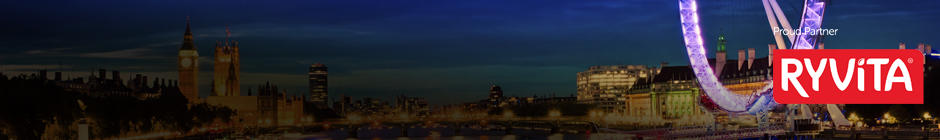 Skyline of London taken during the Shine Night Walk featuring the Ryvita logo - headline partner for Shine Night Walk