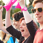 Volunteers cheering at an event 