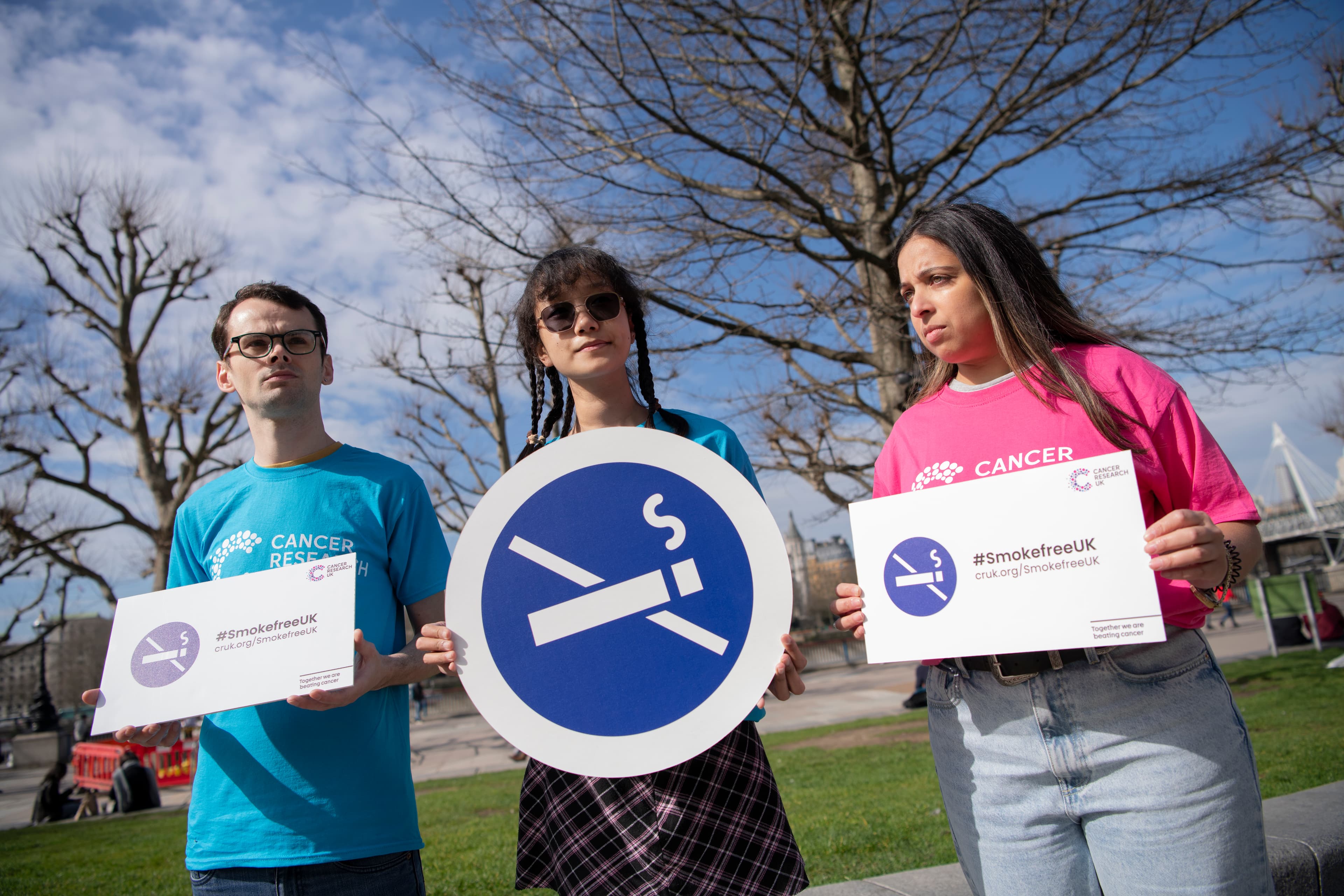 Women campaigning against smoking.